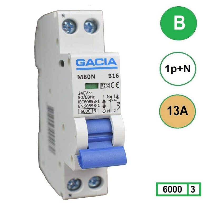 Gacia installatieautomaat 1P+N B13 6KA - M80N-B13