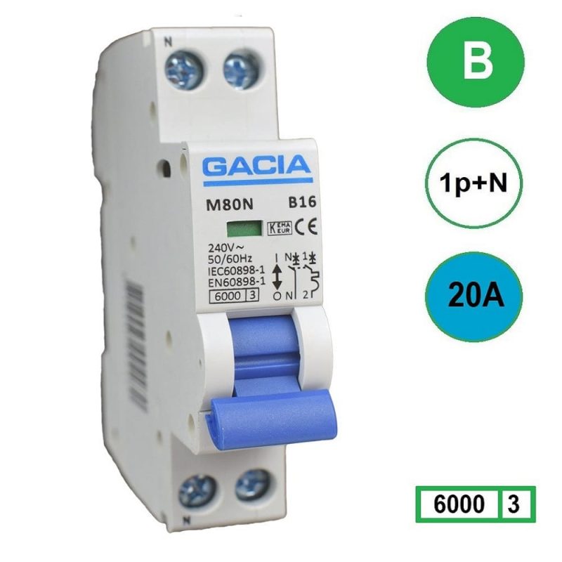 Gacia-installatieautomaat-1PN-B20-6KA.jpg Gacia installatieautomaat 1P+N B20 6KA - M80N-B20