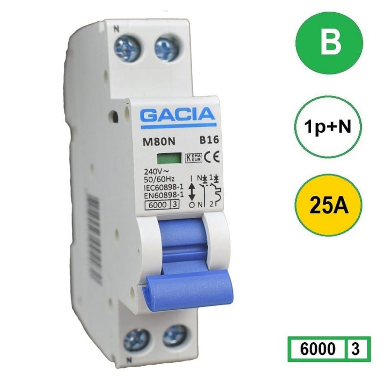 Gacia installatieautomaat 1P+N B25 6KA - M80N-B25