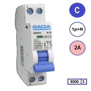 Gacia installatieautomaat 1P+N C2 6KA - M80N-C02