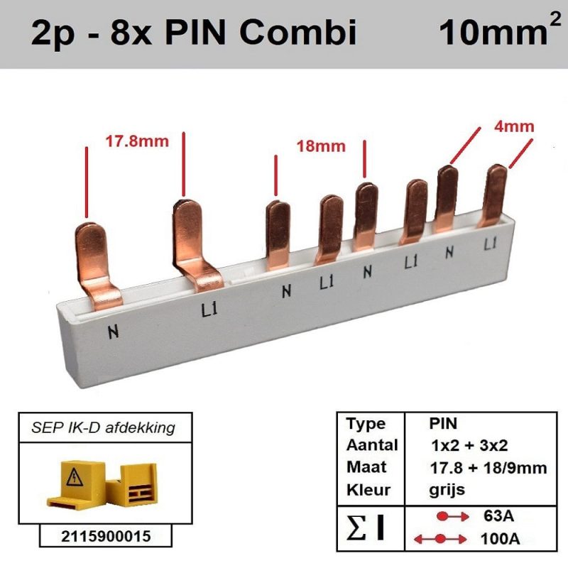Sep kam pin 2 fase 8 polig 2x18mm 6x9mm offset 5mm