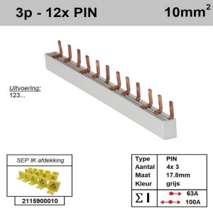 Sep kam pin 3 fase 12 polig 17,8mm gebogen grijs