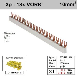 Sep kam vork M6 2 fase 18 polig 17,8mm grijs