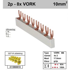 Sep kam vork M6 2 fase 8 polig 17,8mm grijs