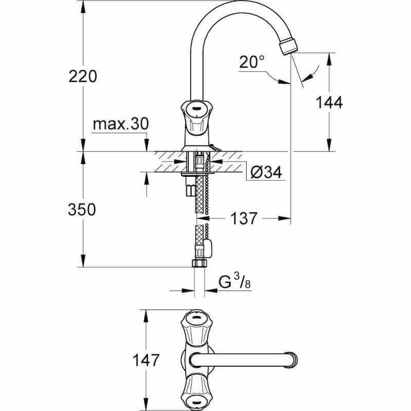 GROHE Costa-L wastafelmengkraan met stop en ketting - 21337001 1 GROHE Costa L wastafelmengkraan met stop en ketting 21337001 1