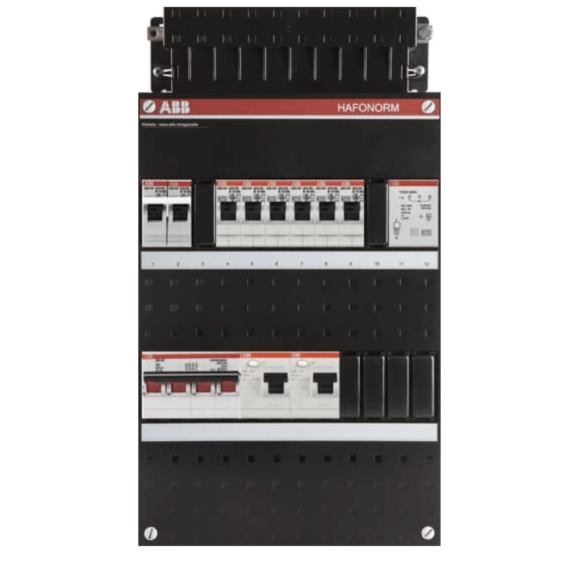 ABB busboard groepenkast 3 fase 6 groepen + fornuisgroep + beltrafo 220 x 390 ABB busboard groepenkast 3 fase 6 groepen + fornuisgroep + beltrafo 220 x 390