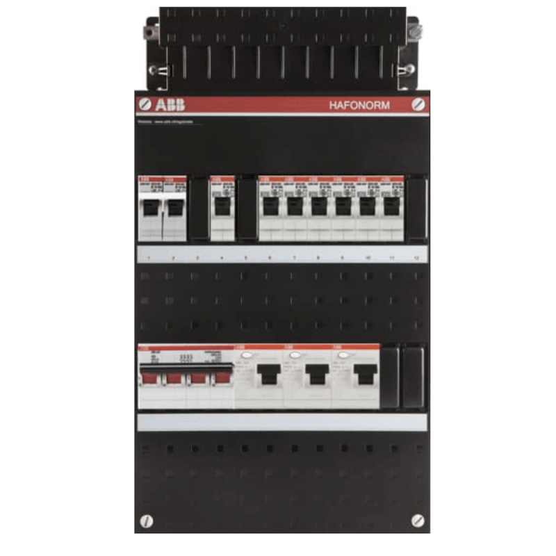ABB busboard groepenkast 3 fase 7 groepen + fornuisgroep 220 x 390 ABB busboard groepenkast 3 fase 7 groepen + fornuisgroep 220 x 390