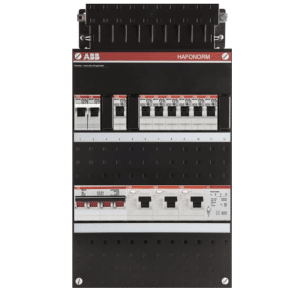 ABB busboard groepenkast 3 fase 7 groepen + fornuisgroep + beltrafo 220 x 390 1
