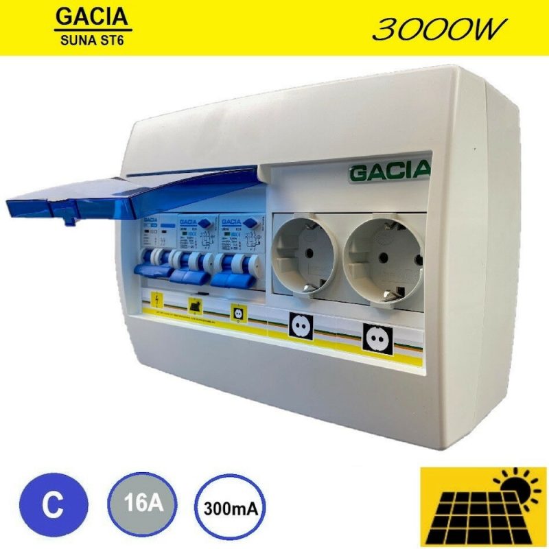 Gacia pv verdeler ST6 SUNA 3000W - 1x ALA C16 300ma + 2x WCD Gacia pv verdeler ST6 SUNA 3000W - 1x ALA C16 300ma + 2x WCD