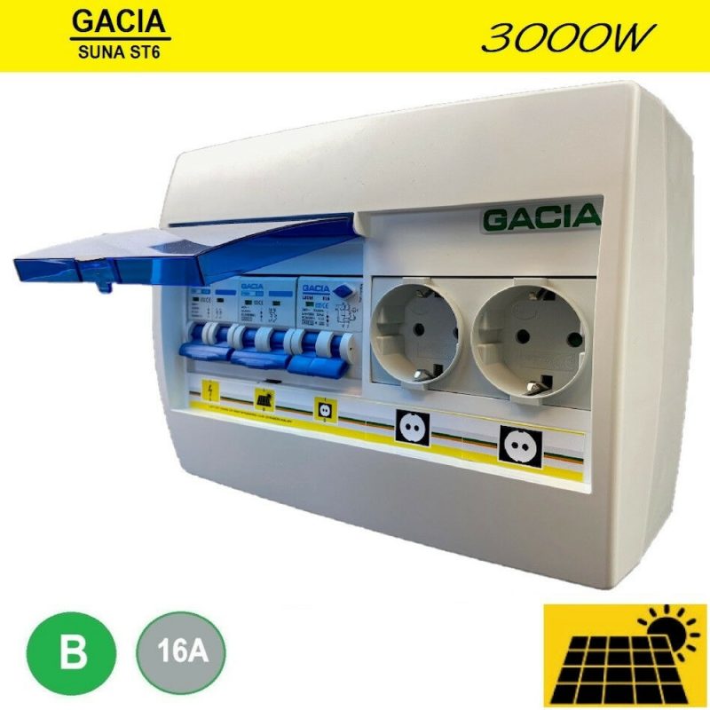 Gacia pv verdeler ST6 SUNA 3000W - 1x B16 + 2x WCD Gacia pv verdeler ST6 SUNA 3000W - 1x B16 + 2x WCD