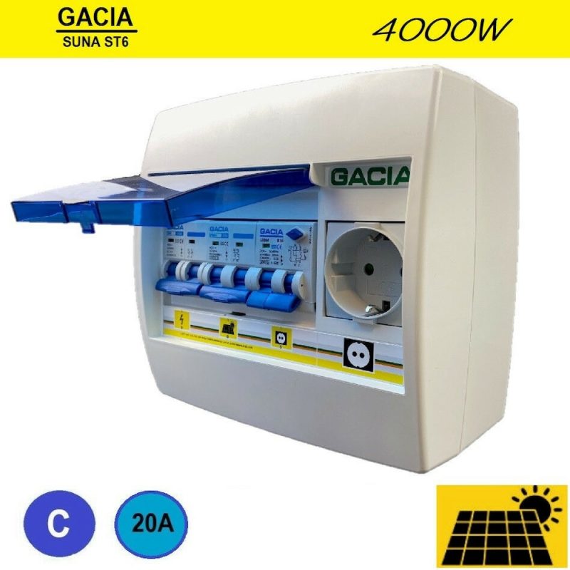 Gacia pv verdeler ST6 SUNA 4000W - 1x C20 + 1x WCD Gacia pv verdeler ST6 SUNA 4000W - 1x C20 + 1x WCD
