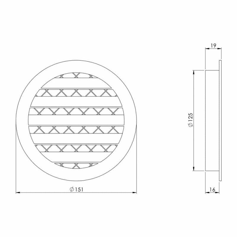 Europlast aluminium buitenlucht muur rooster wit Ø 125mm - MRA125W 125 alu buiten rooster wit tabel