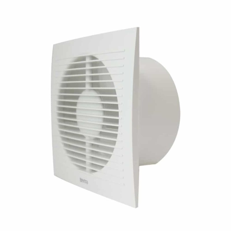 Europlast badkamerventilator 100 mm wit met timer en vochtsensor - EE100HT Badkamerventilator standaard 100 mm wit voorkant zijkant timer vocht 1
