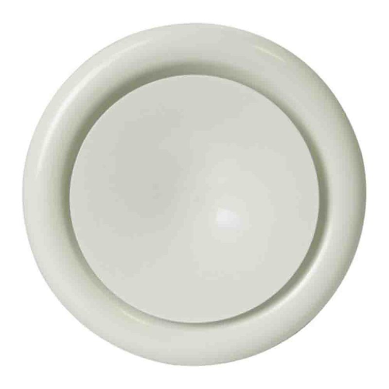 DEC metalen toevoer ventilatie ventiel met montagebus spierwit RAL9010 Ø 125 mm – DVS-P125 DEC metalen ventilatie toevoer ventiel montagebus O 125 mm wit 2