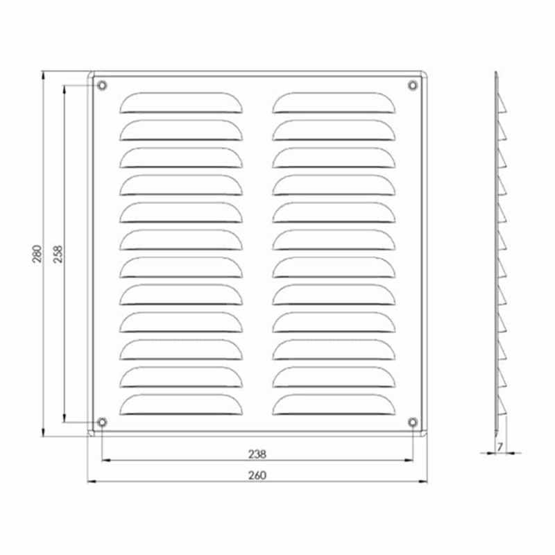 Europlast metalen ventilatierooster rechthoekig rvs 260 x 280mm - MR2628I Metalen ventilatierooster rechthoekig rvs 260 x 280mm 1 1