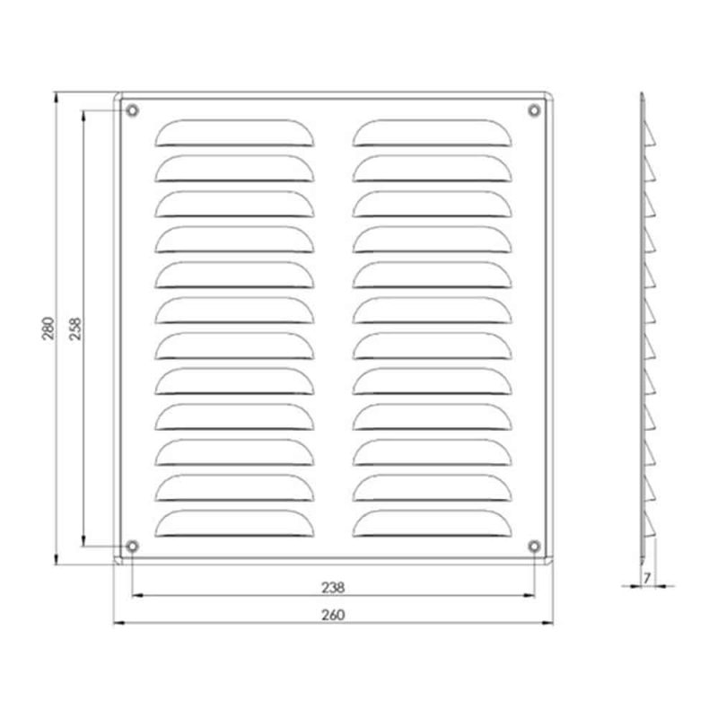 Europlast metalen ventilatierooster rechthoekig zwart 260 x 280mm - MR2628M Metalen ventilatierooster rechthoekig zwart 260 x 280mm 1