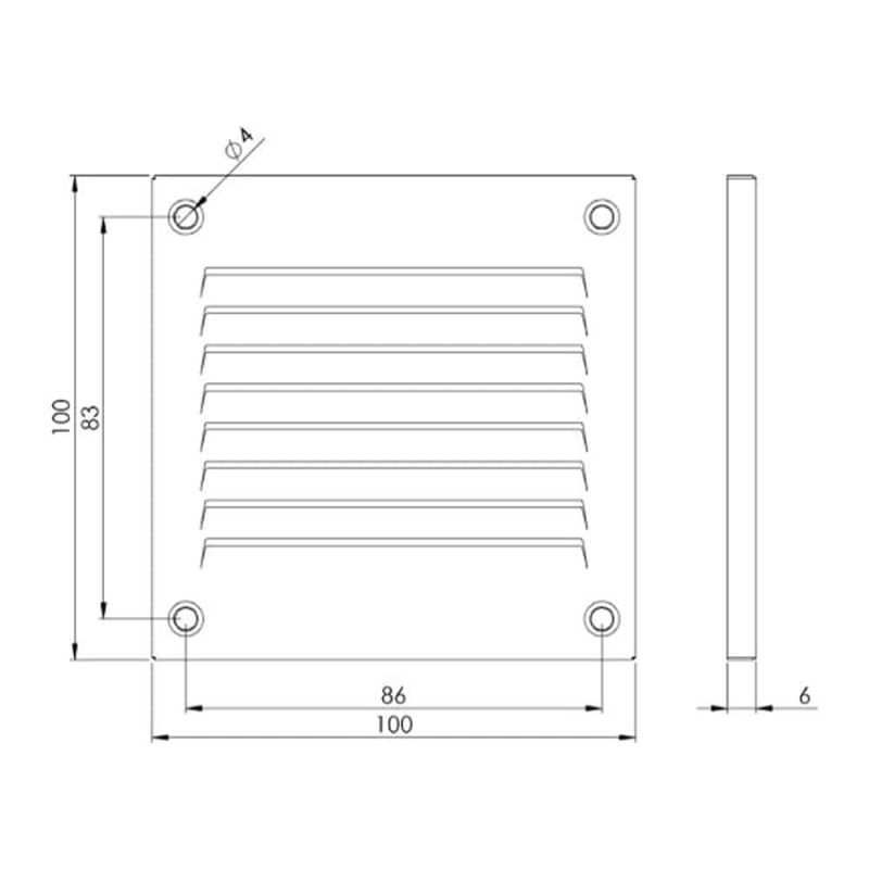 Europlast metalen ventilatierooster vierkant grijs 100 x 100mm - MR1010P Metalen ventilatierooster vierkant grijs 100 x 100mm 1 1