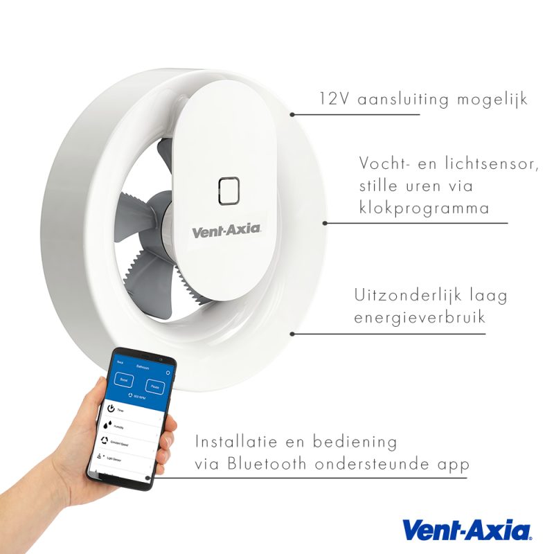 Vent Axia Svara badkamerventilator 125mm met app bediening 110m3h 1