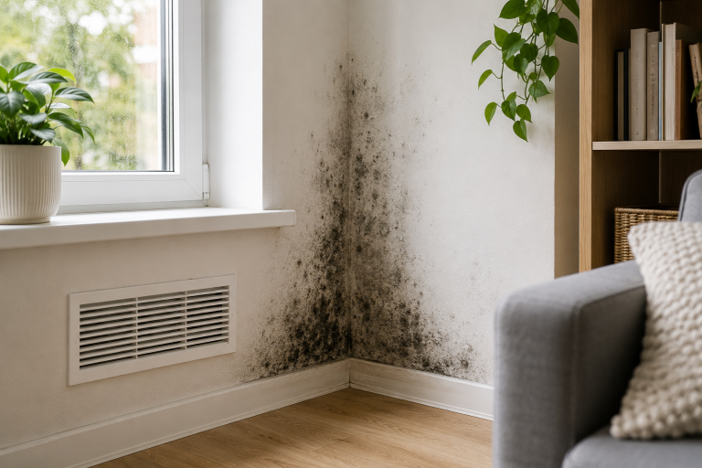 schimmel in hoek met ventilatierooster