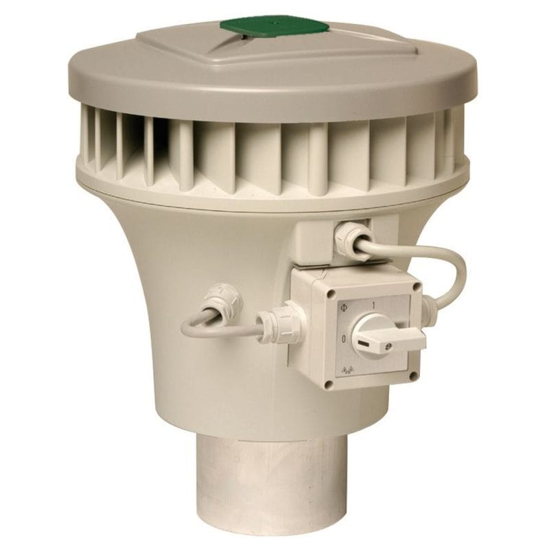 Zehnder pijpventilator KPMe met werkschakelaar en paddenstoelkap